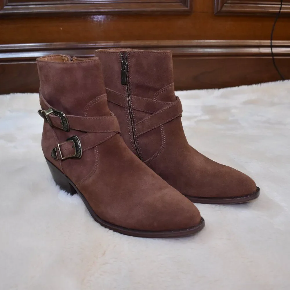 Patricia Nash Sandra Brown Suede Ankle Booties Western Cowgirl Boots Sz 9
